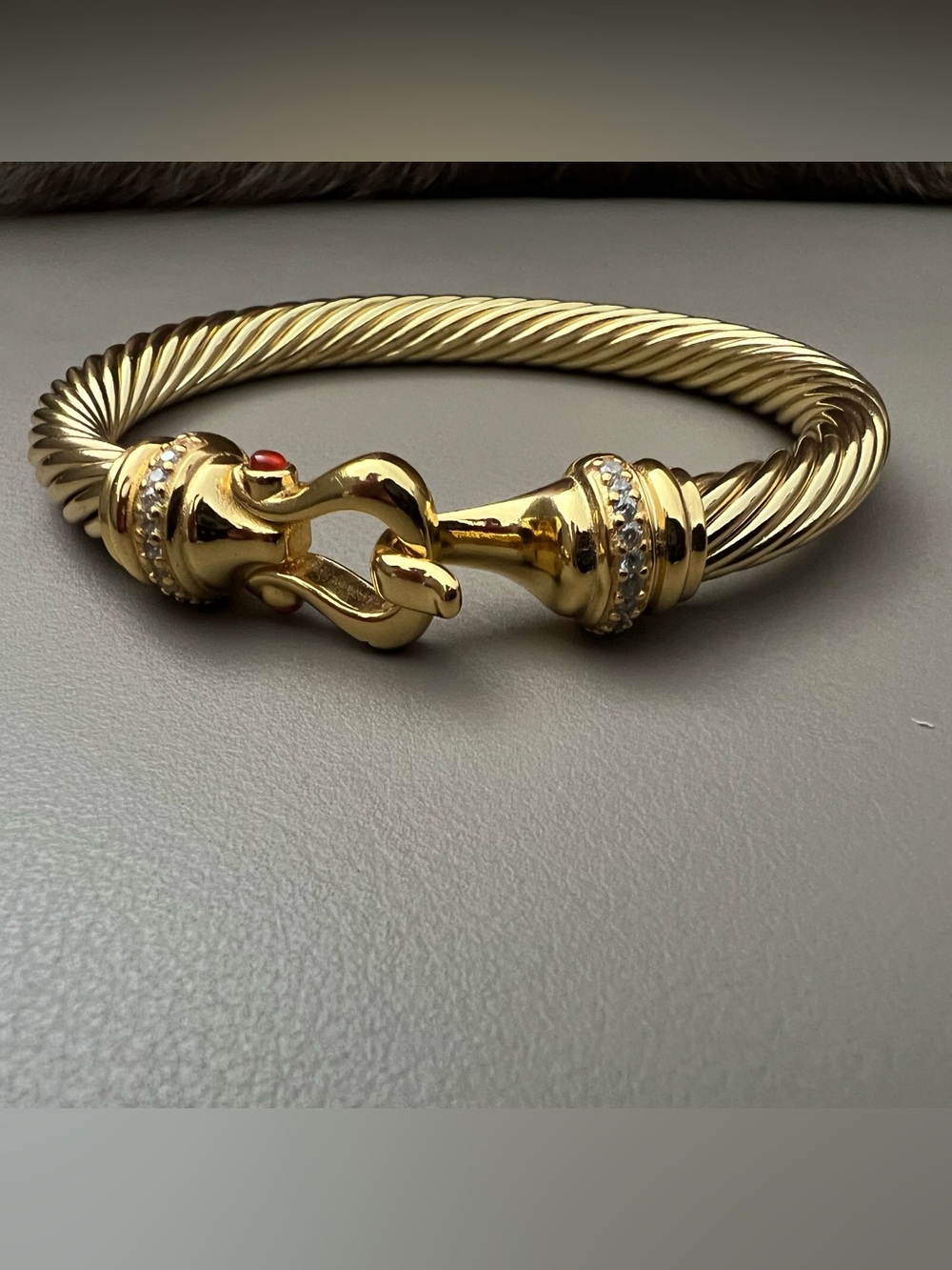 Gold-Tone Twisted Cable Bracelet with Red Accent